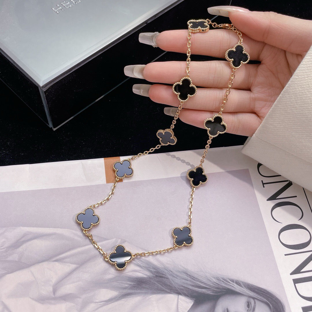 [Aurora]CLOVER 10 MOTIFS ONYX NECKLACE