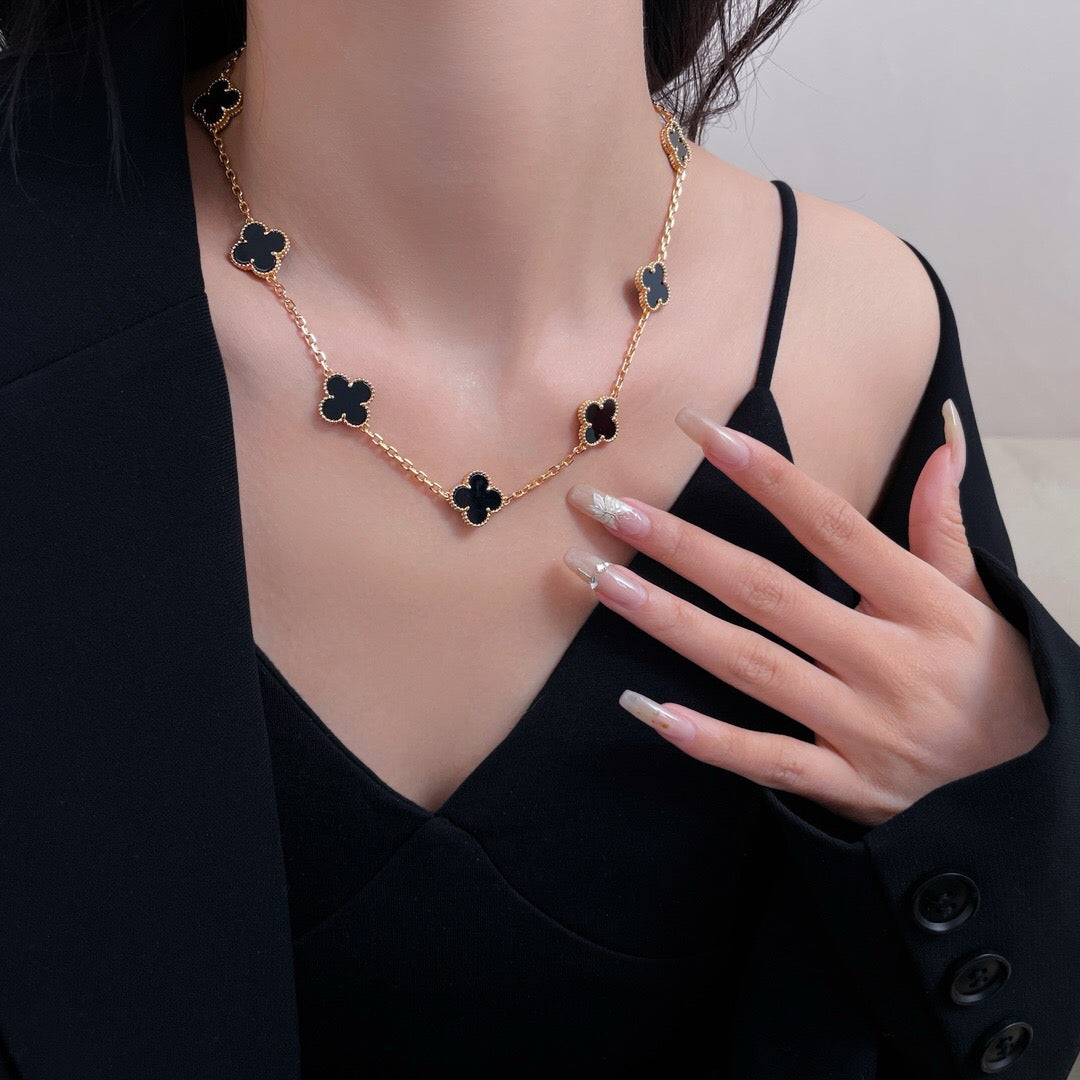 [Aurora]CLOVER 10 MOTIFS ONYX NECKLACE