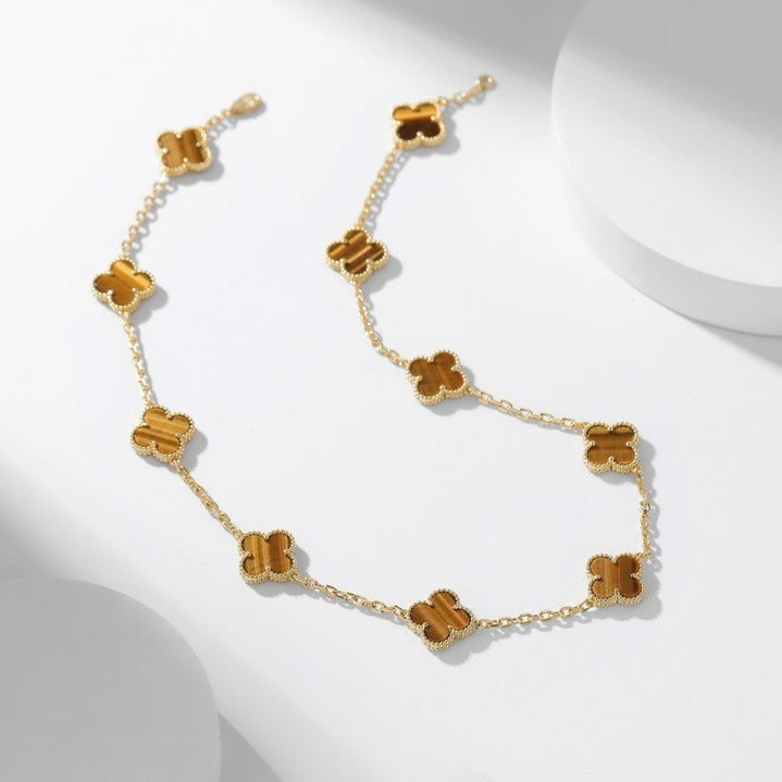 [Aurora]CLOVER 10 MOTIFS TIGER EYE NECKLACE