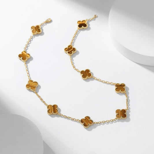 [Aurora]CLOVER 10 MOTIFS TIGER EYE NECKLACE