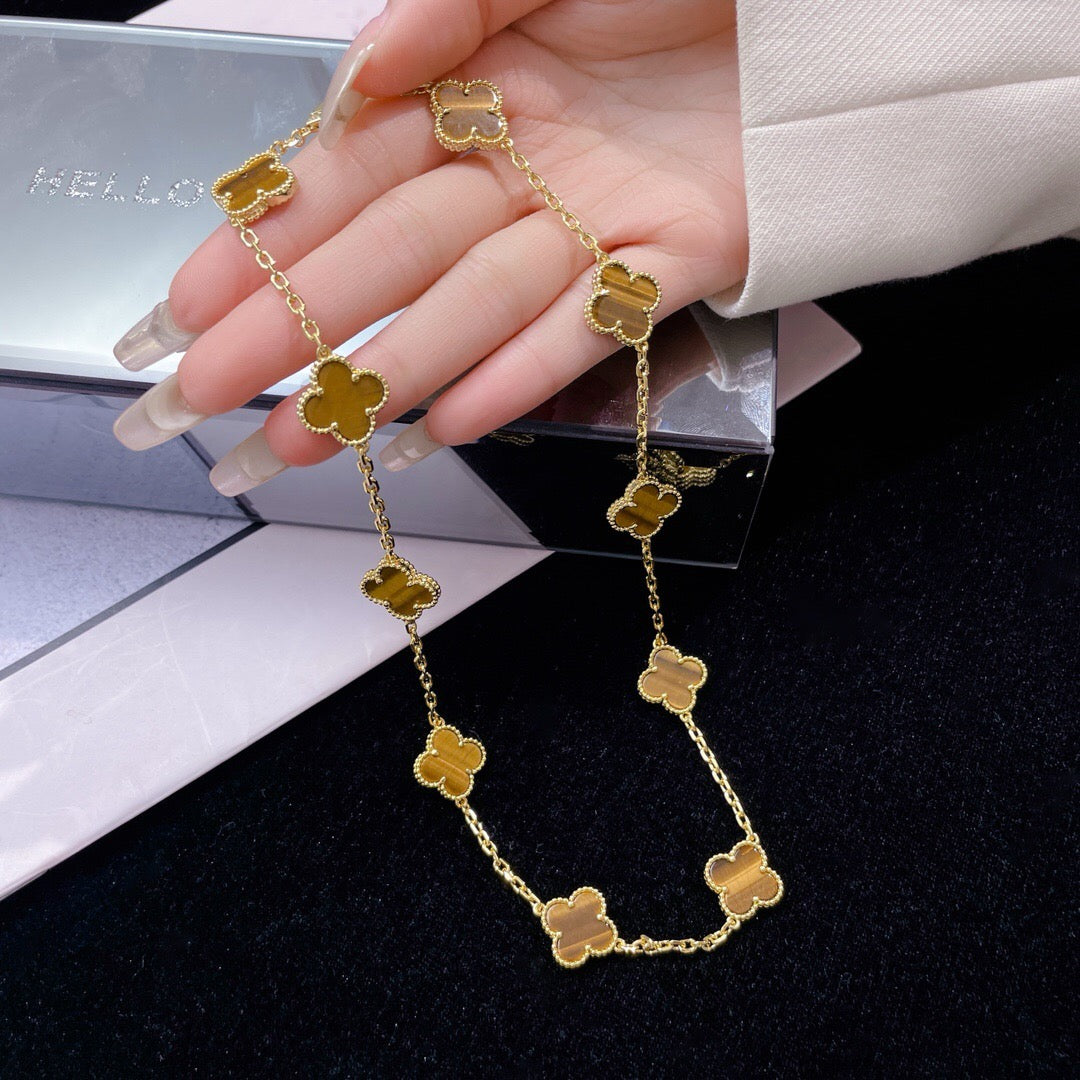 [Aurora]CLOVER 10 MOTIFS TIGER EYE NECKLACE