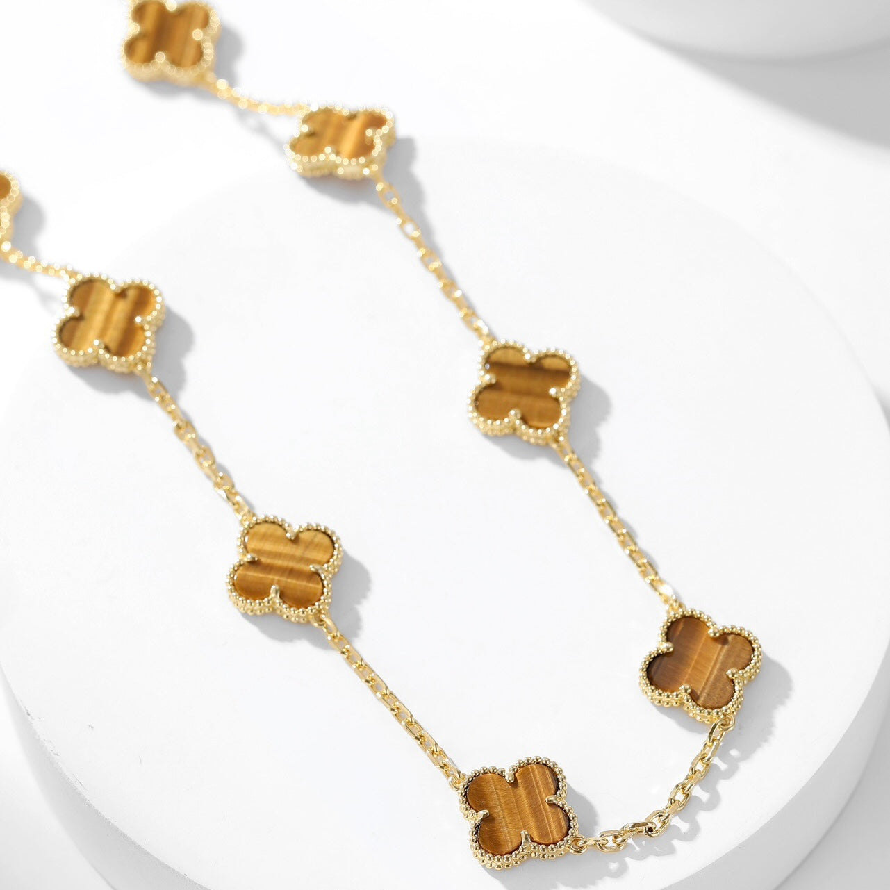 [Aurora]CLOVER 10 MOTIFS TIGER EYE NECKLACE