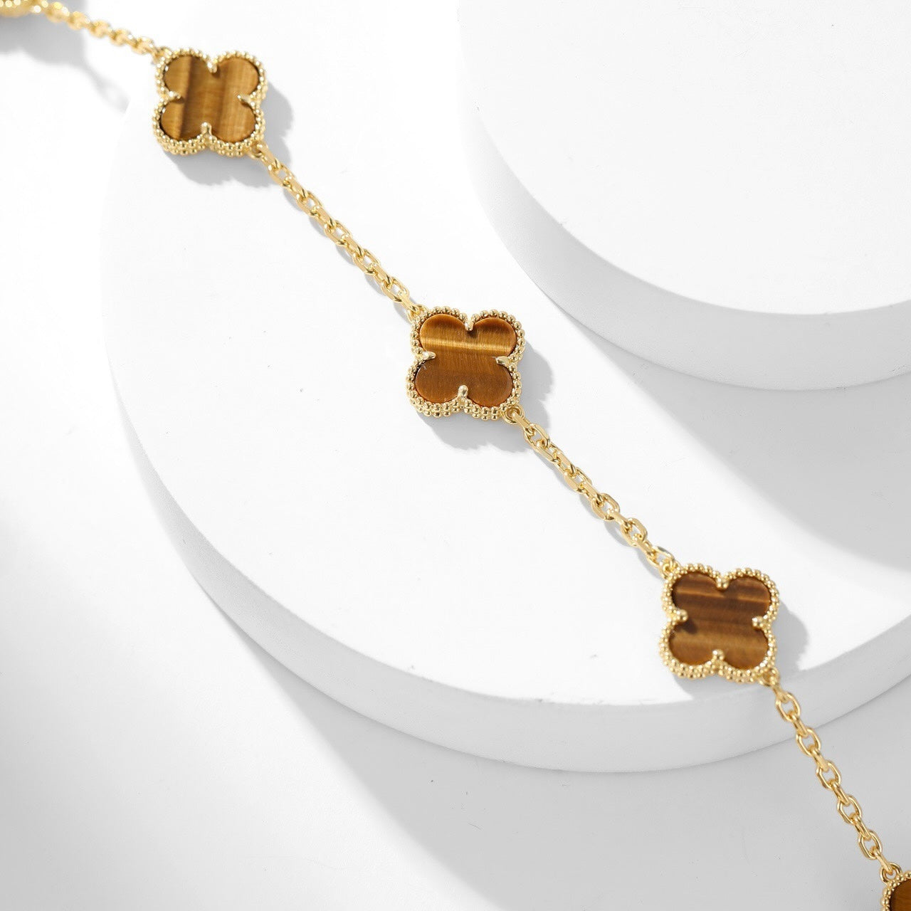 [Aurora]CLOVER 10 MOTIFS TIGER EYE NECKLACE