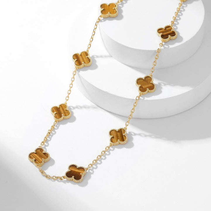 [Aurora]CLOVER 10 MOTIFS TIGER EYE NECKLACE