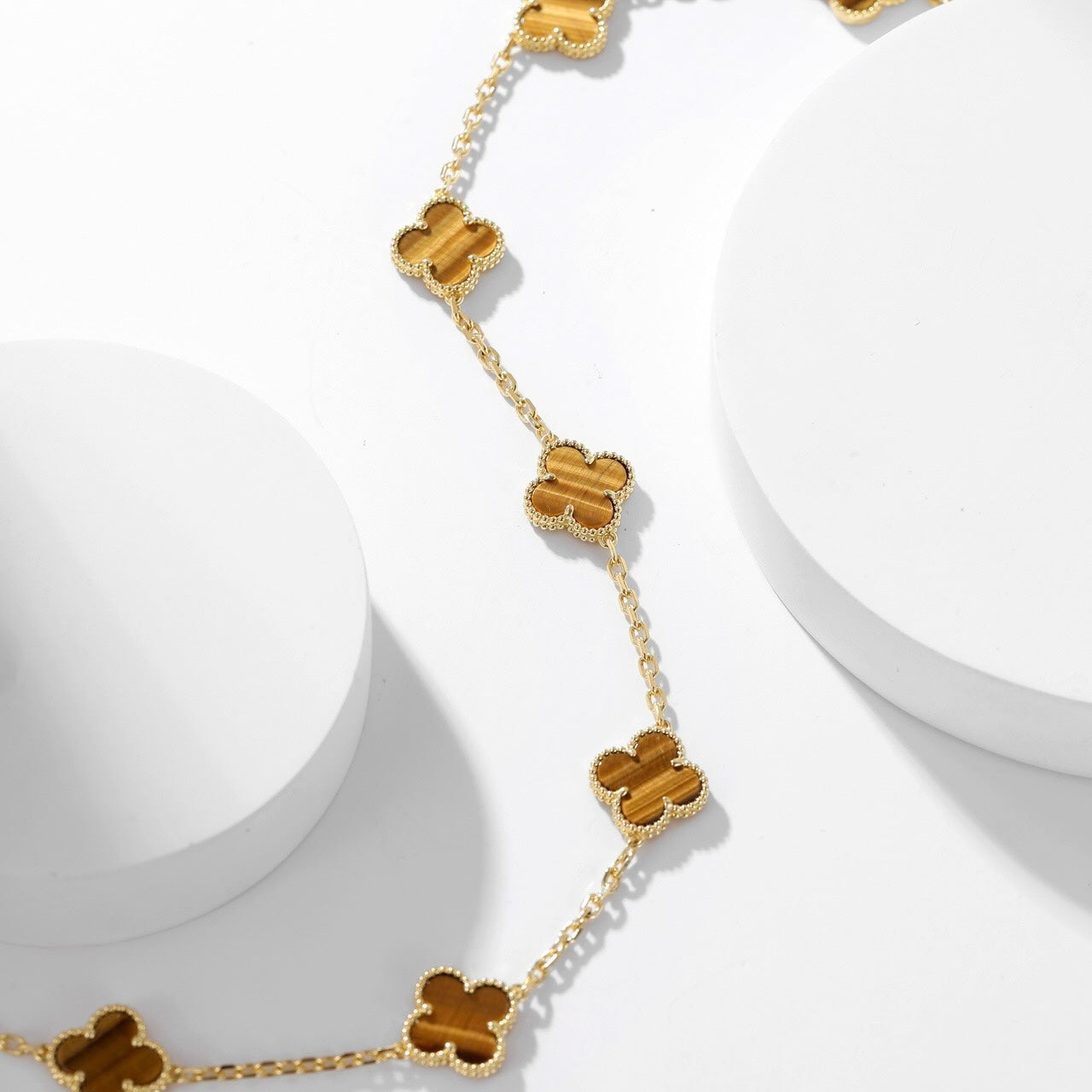 [Aurora]CLOVER 10 MOTIFS TIGER EYE NECKLACE