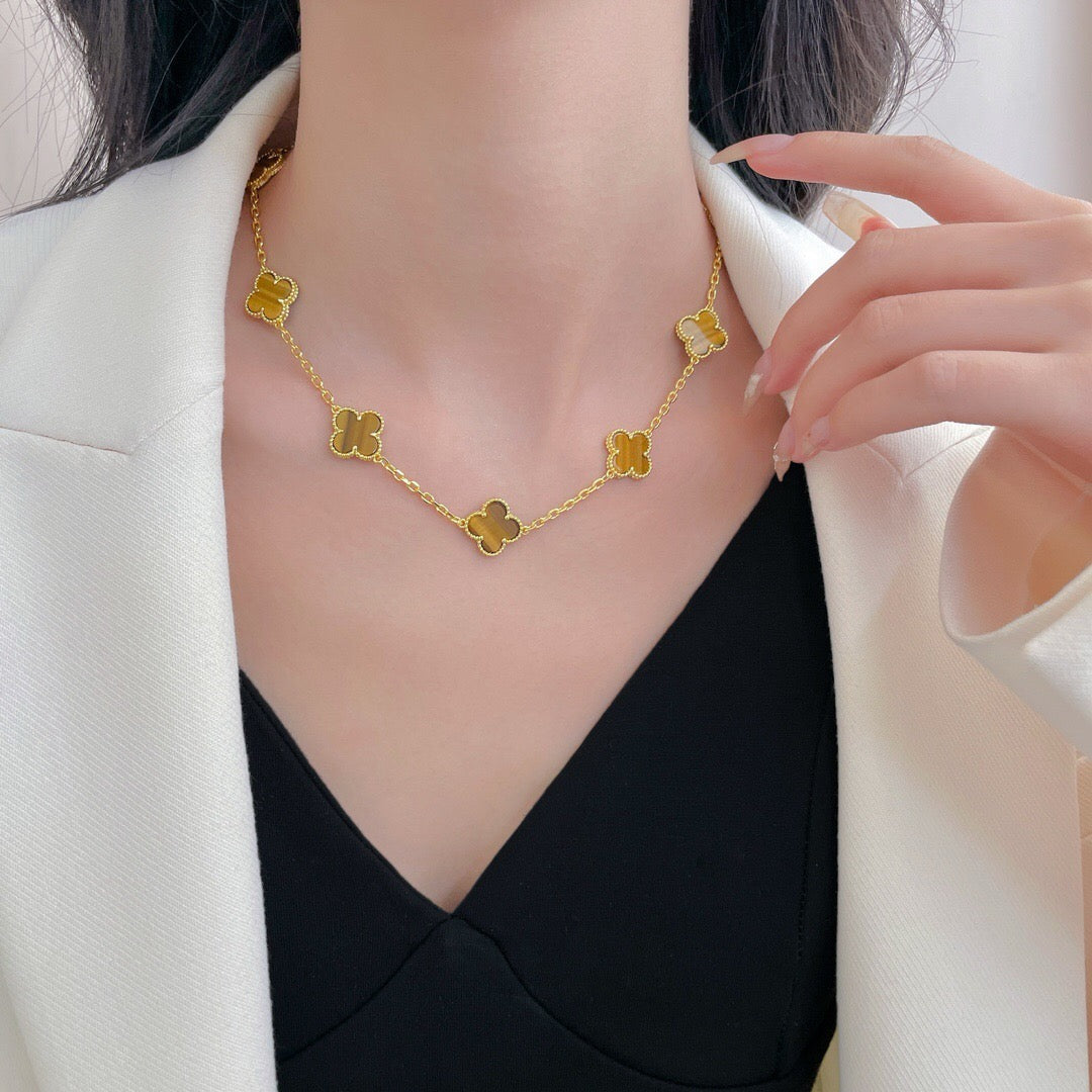 [Aurora]CLOVER 10 MOTIFS TIGER EYE NECKLACE