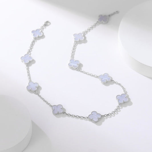 [Aurora]CLOVER 10 MOTIFS PURPLE CHALCEDONY NECKLACE