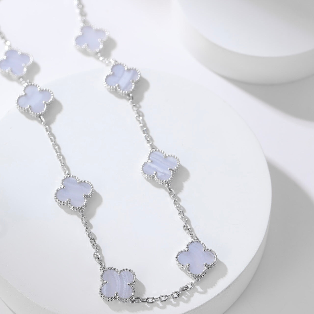 [AURORA]CLOVER 10 MOTIFS PURPLE CHALCEDONY NECKLACE