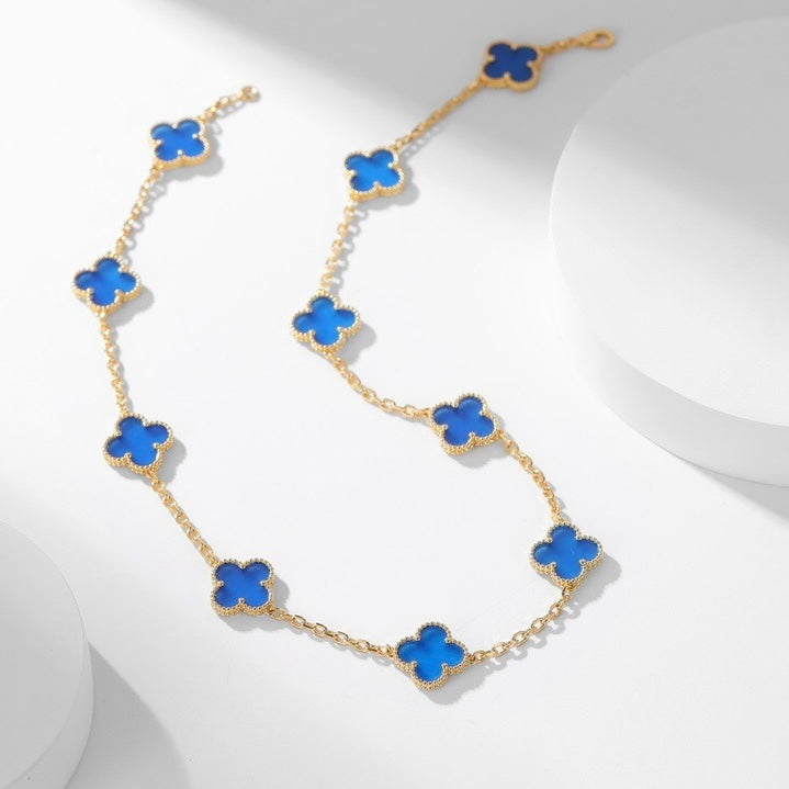 [Aurora]CLOVER 10 MOTIFS BLUE AGATE NECKLACE