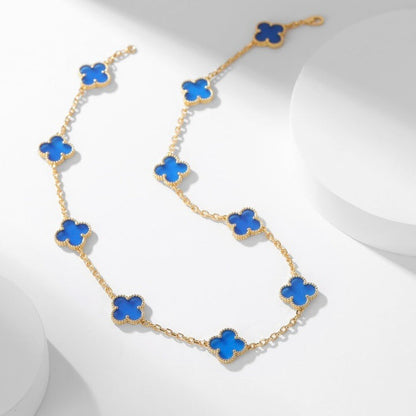 [Aurora]CLOVER 10 MOTIFS BLUE AGATE NECKLACE