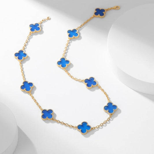 [Aurora]CLOVER 10 MOTIFS BLUE AGATE NECKLACE