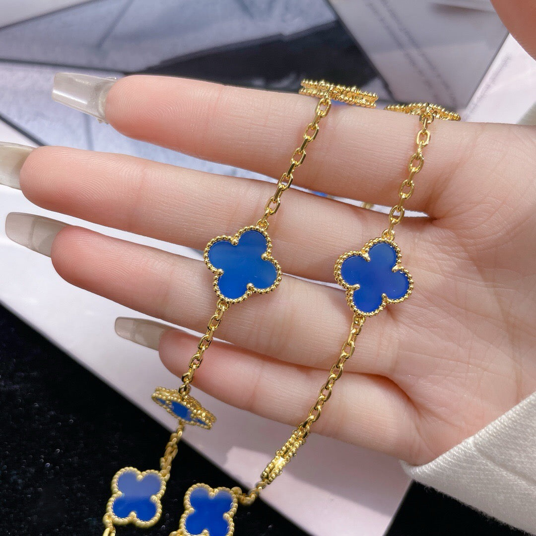 [Aurora]CLOVER 10 MOTIFS BLUE AGATE NECKLACE