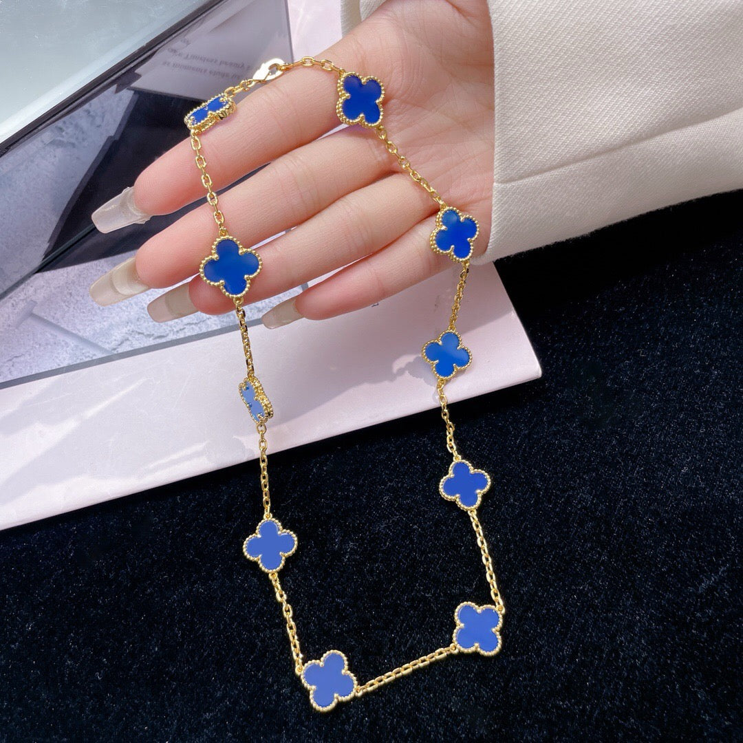 [Aurora]CLOVER 10 MOTIFS BLUE AGATE NECKLACE