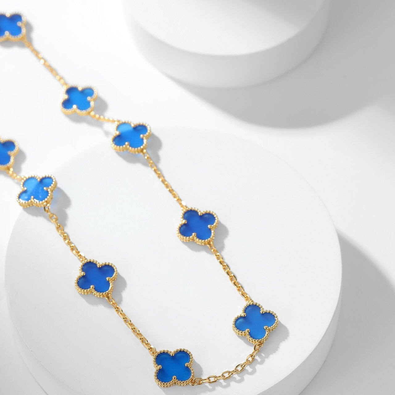 [Aurora]CLOVER 10 MOTIFS BLUE AGATE NECKLACE