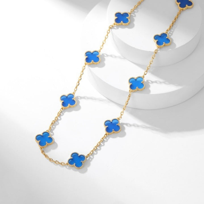 [Aurora]CLOVER 10 MOTIFS BLUE AGATE NECKLACE