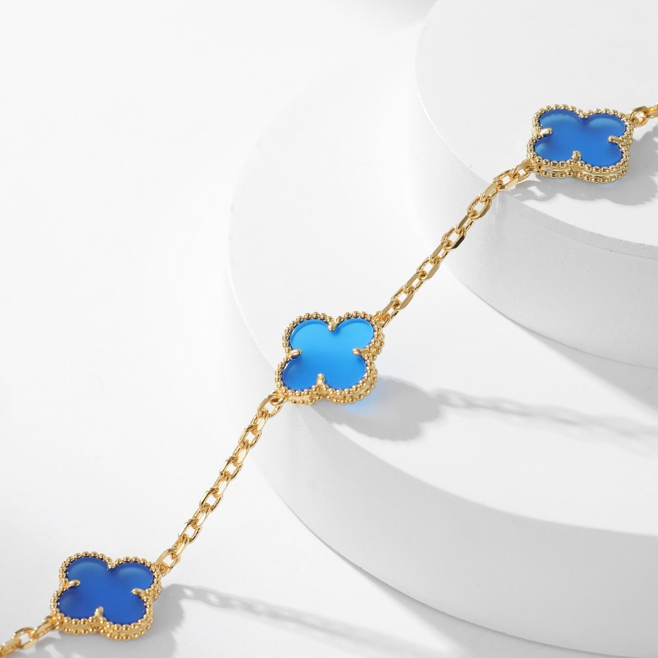 [Aurora]CLOVER 10 MOTIFS BLUE AGATE NECKLACE