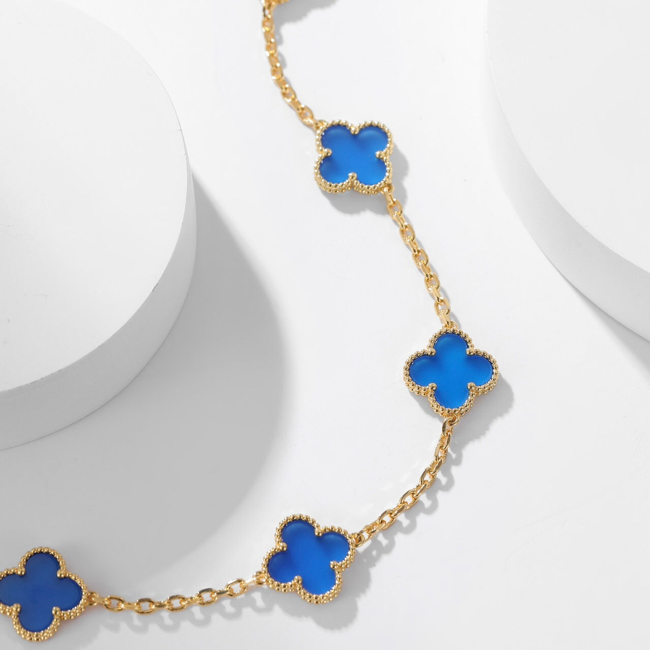 [Aurora]CLOVER 10 MOTIFS BLUE AGATE NECKLACE
