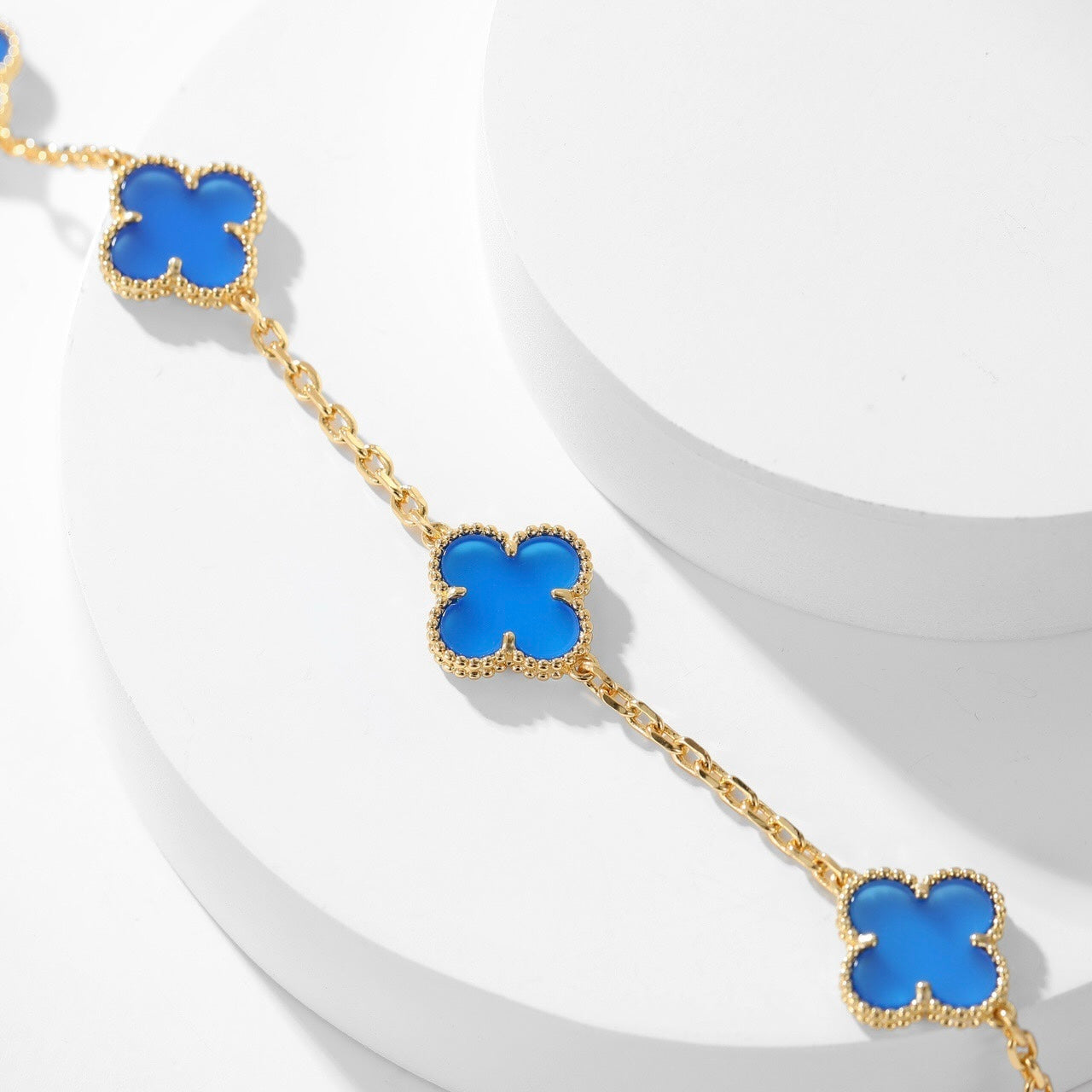 [Aurora]CLOVER 10 MOTIFS BLUE AGATE NECKLACE