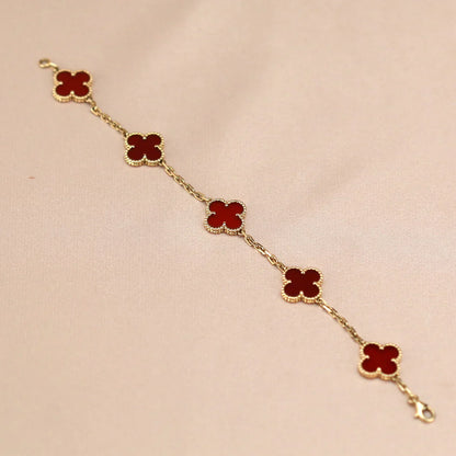 [AURORA]CLOVER 5 MOTIF RED CORNELIAN BRACELET COLLECTION