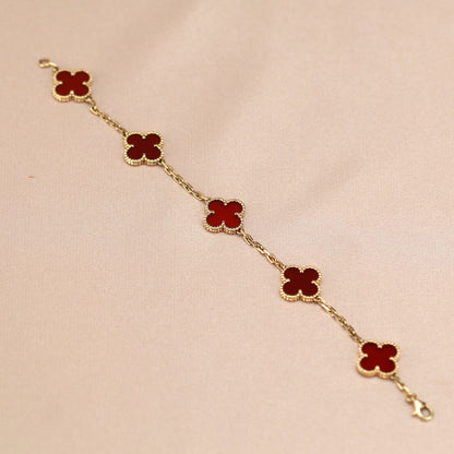 [AURORA]CLOVER 5 MOTIFS RED AGATE  BRACELET
