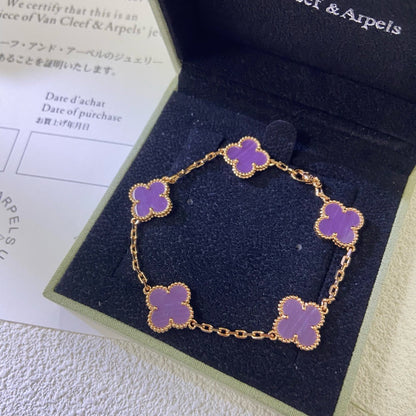 [AURORA]CLOVER  5 MOTIFS  PURPLE VIOLET BRACELET