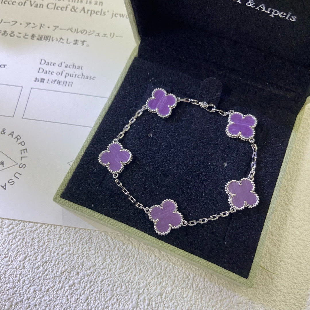 [AURORA]CLOVER  5 MOTIFS  PURPLE VIOLET BRACELET