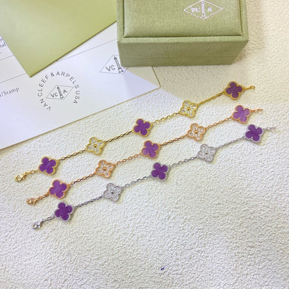 [AURORA]CLOVER  5 MOTIFS  PURPLE VIOLET DIAMOND BRACELET