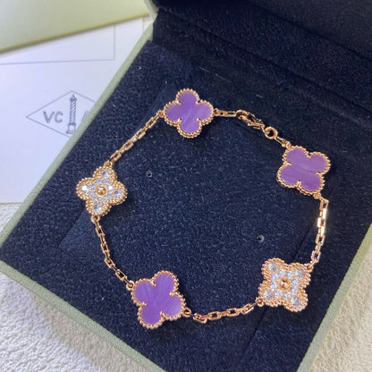 [AURORA]CLOVER  5 MOTIFS  PURPLE VIOLET DIAMOND BRACELET
