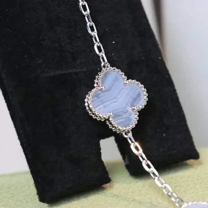 [Aurora]CLOVER  5 MOTIF PURPLE CHALCEDONY BRACELET SILVER