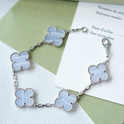 [Aurora]CLOVER  5 MOTIF PURPLE CHALCEDONY BRACELET SILVER