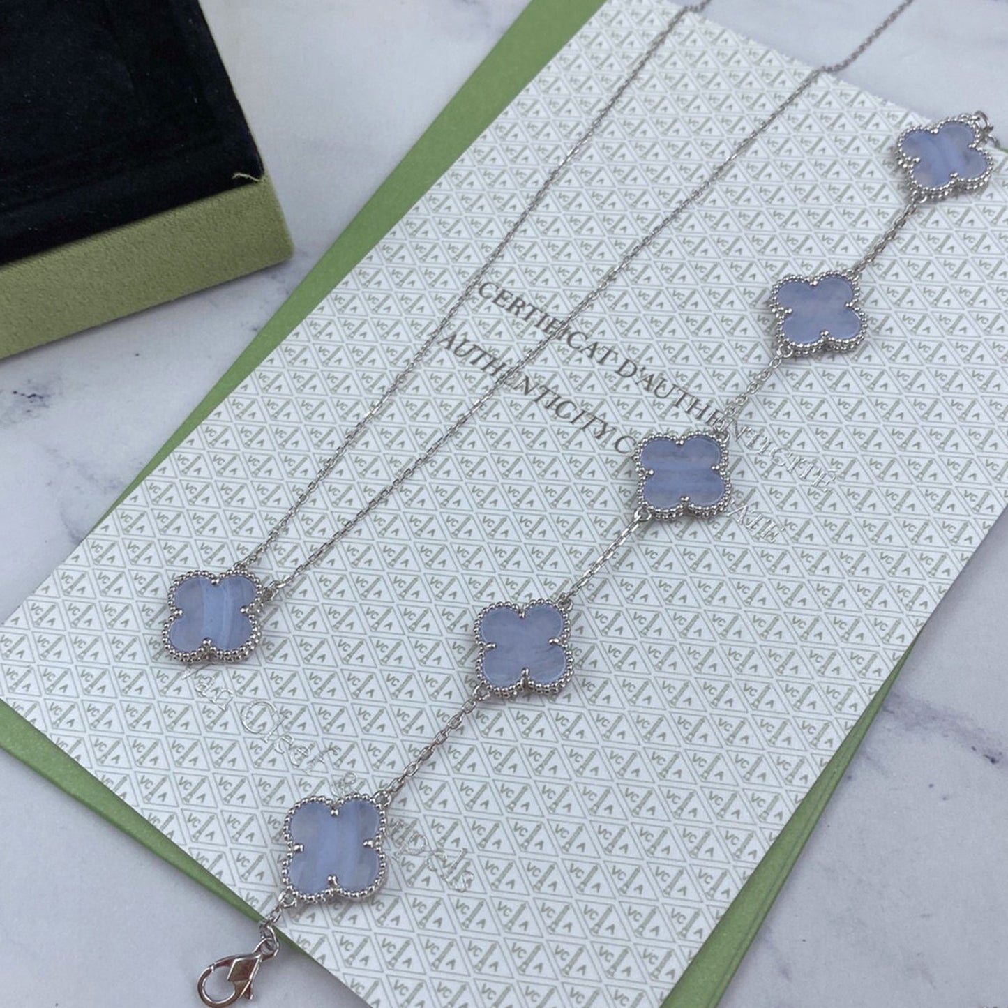 [Aurora]CLOVER  5 MOTIF PURPLE CHALCEDONY BRACELET SILVER