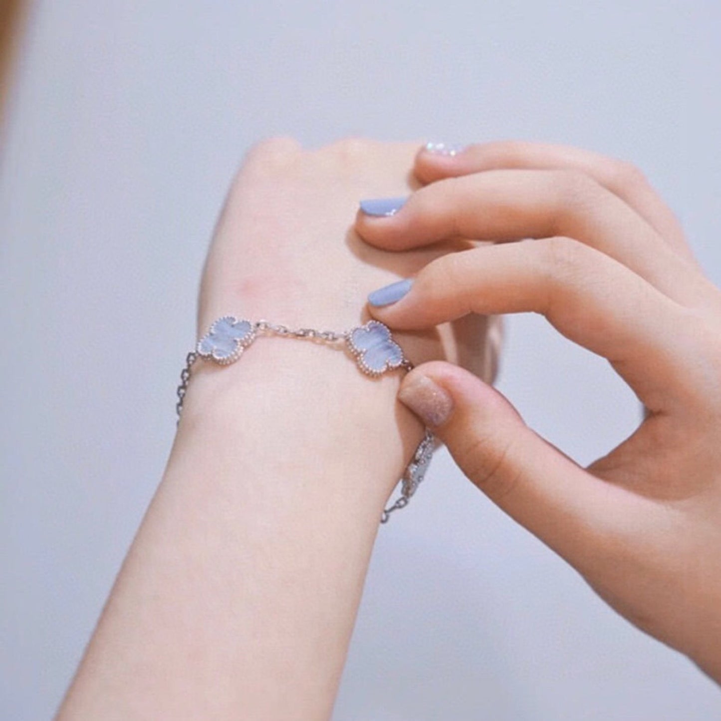 [Aurora]CLOVER  5 MOTIF PURPLE CHALCEDONY BRACELET SILVER