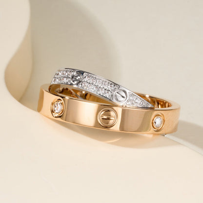 [AURORA]LOVE PINK GOLD SILVER DIAMOND DOUBLE RING