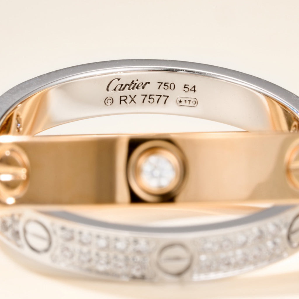 [AURORA]LOVE PINK GOLD SILVER DIAMOND DOUBLE RING