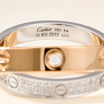 [AURORA]LOVE PINK GOLD SILVER DIAMOND DOUBLE RING