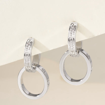 [AURORA]LOVE 3.3MM DANGLE HALF DIAMOND EARRINGS