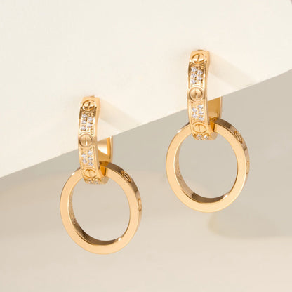 [AURORA]LOVE 3.3MM DANGLE HALF DIAMOND EARRINGS