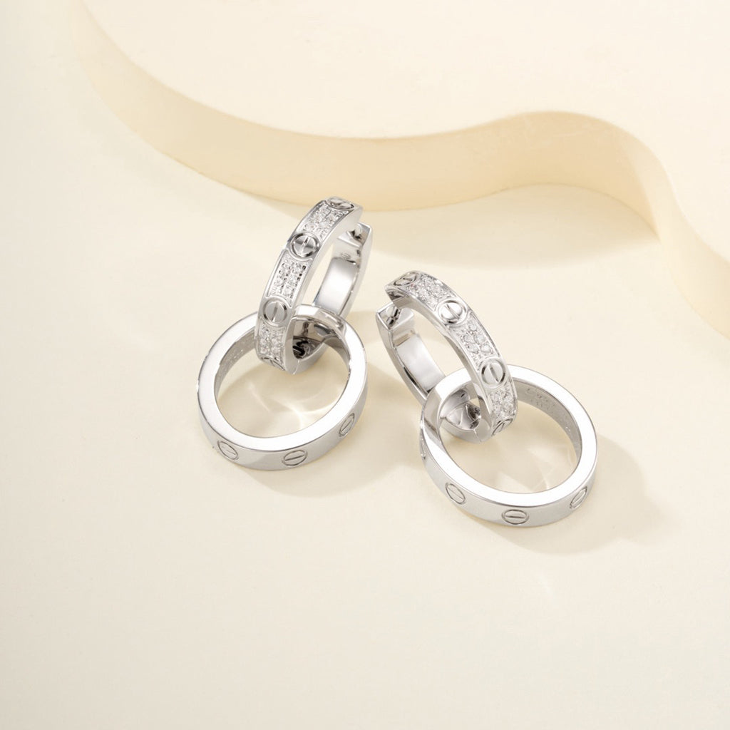 [AURORA]LOVE 3.3MM DANGLE HALF DIAMOND EARRINGS