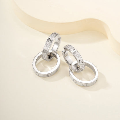 [AURORA]LOVE 3.3MM DANGLE HALF DIAMOND EARRINGS