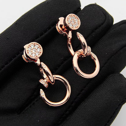 [AURORA]JUSTE HALF DIAMOND DOUBLE EARRINGS