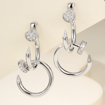 [AURORA]JUSTE HALF DIAMOND DOUBLE EARRINGS