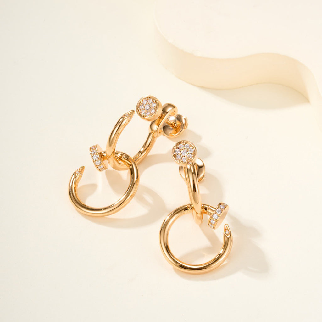 [AURORA]JUSTE HALF DIAMOND DOUBLE EARRINGS