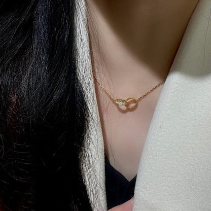 [AURORA]LOVE DOUBLE RING HALF DIAMOND NECKLACE