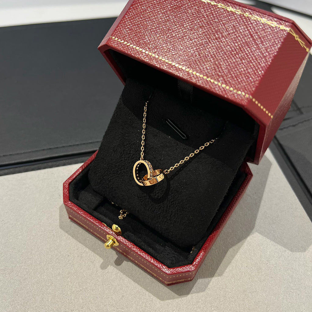 [AURORA]LOVE DOUBLE RING HALF DIAMOND NECKLACE