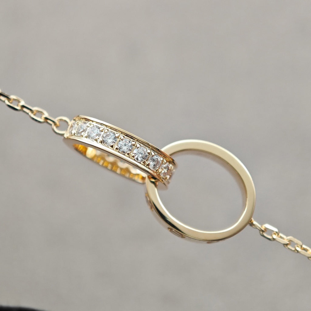 [AURORA]LOVE DOUBLE RING HALF DIAMOND NECKLACE
