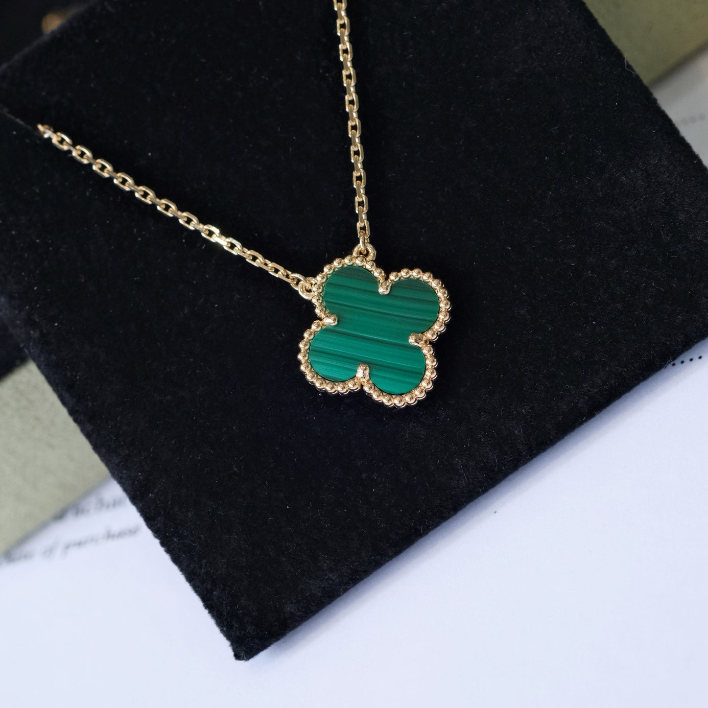 [Aurora]CLOVER 15MM MALACHITE SINGLE FLOWER  NECKLACE