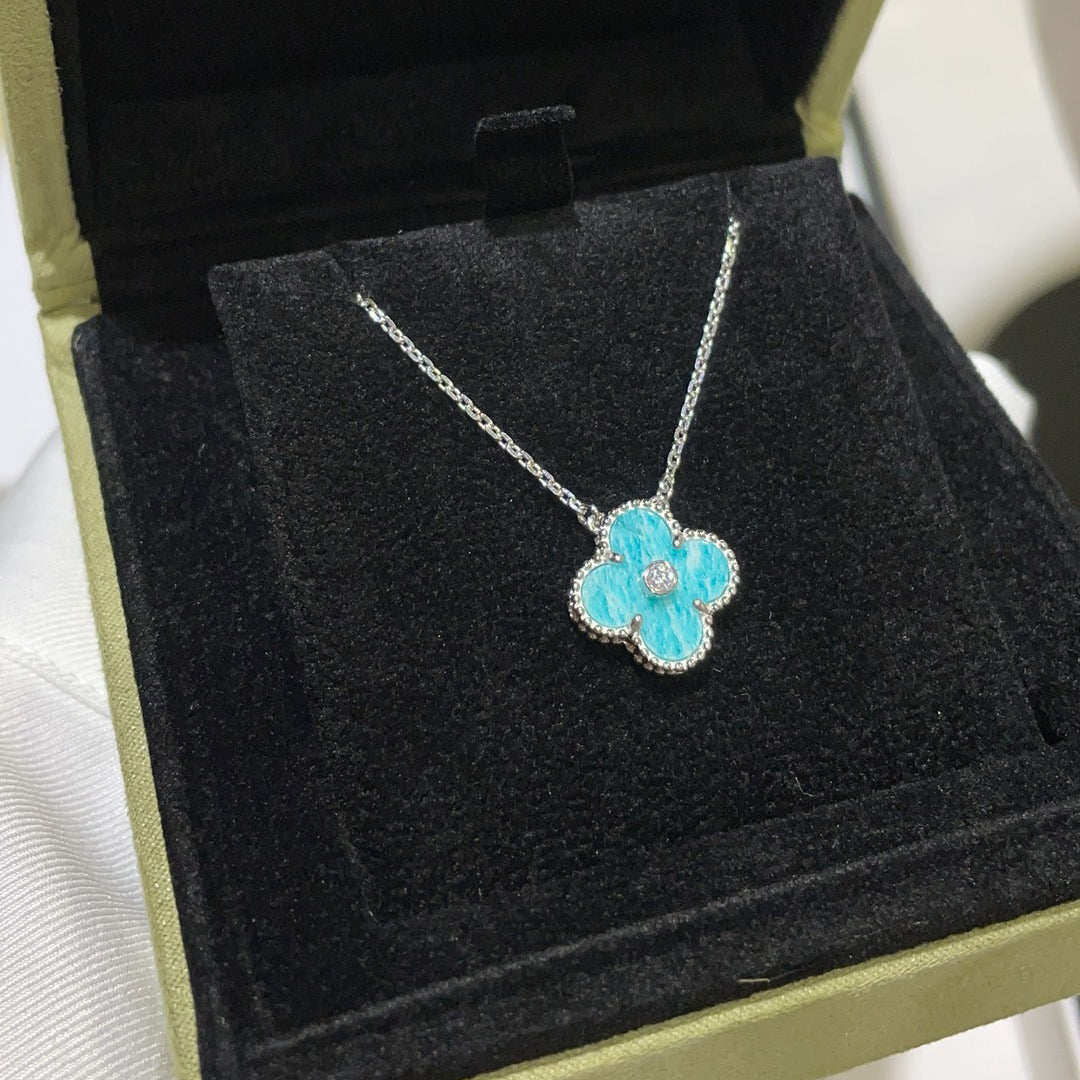 [Aurora]CLOVER 15MM DIAMOND SVRES PORCELAIN  NECKLACE SILVER