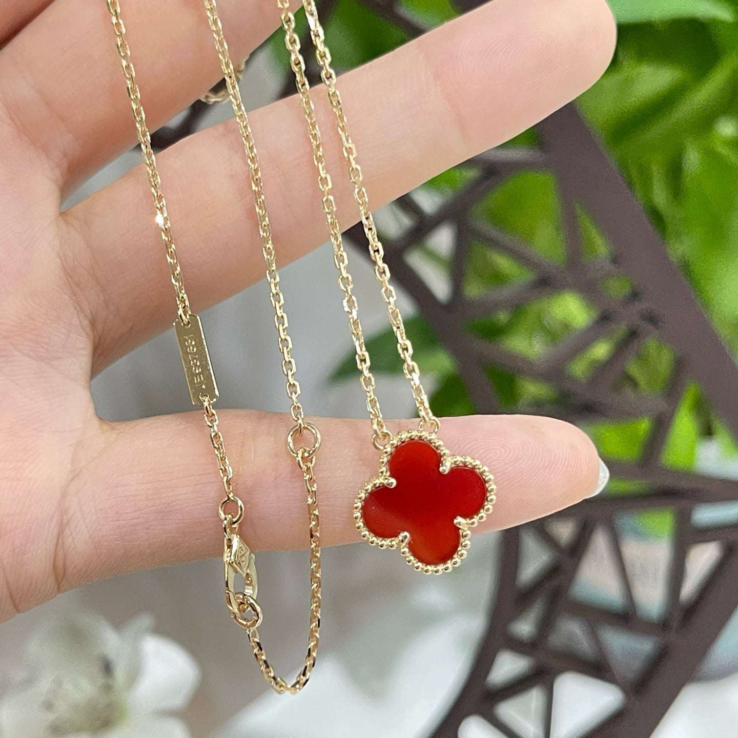 [Aurora]CLOVER 15MM CARNELIAN SINGLE FLOWER NECKLACE
