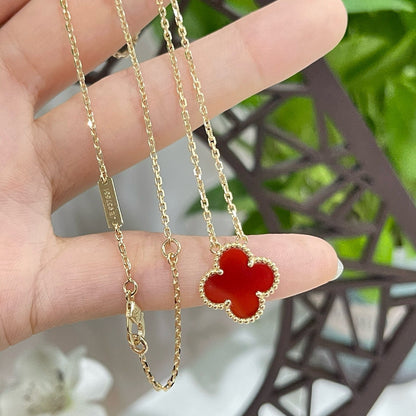 [Aurora]CLOVER 15MM CARNELIAN SINGLE FLOWER NECKLACE
