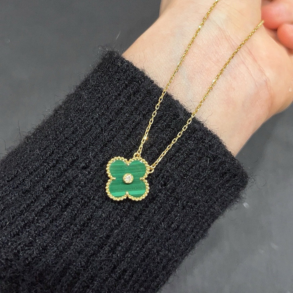 [Aurora]CLOVER 15MM DIAMOND TURQUOISE NECKLACE